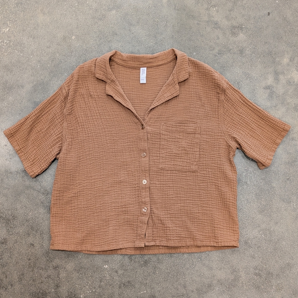 Tan 100% Cotton Button-Down Shirt